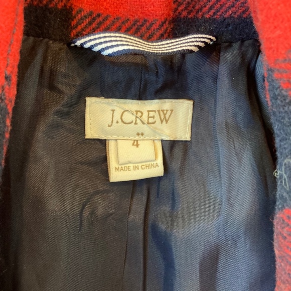 J. Crew sz 4 Wool Blend Red & Navy Buffalo Check Plaid Peacoat Winter Holiday - Picture 8 of 11